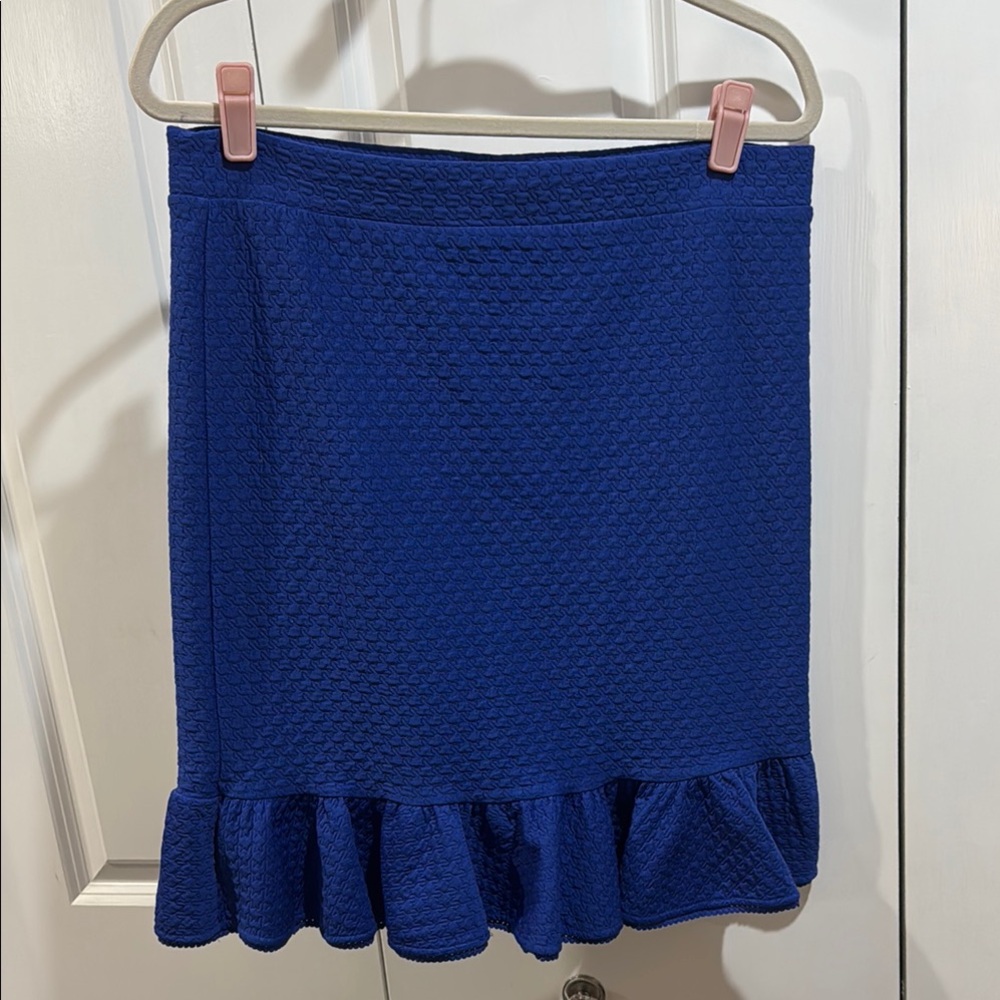 Anthropologie Ruffle Hem Blue Midi Pencil Skirt